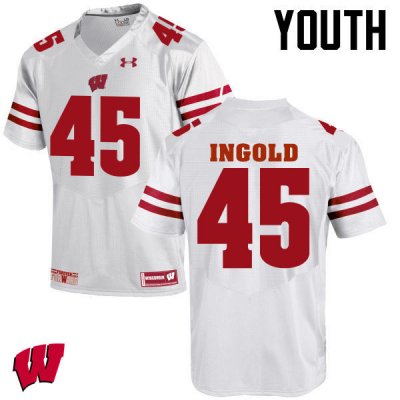 Youth Wisconsin Badgers NCAA #45 Alec Ingold White Authentic Under Armour Stitched College Football Jersey DO31H31WK